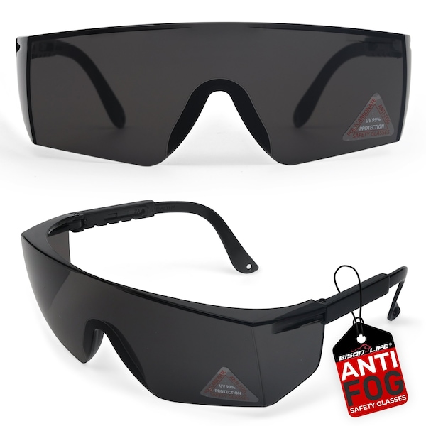 Bison Life Boxer Black Temples, Safety Glasses Anti-Fog &  Anti-Scratch, Black Lens - ZH-BXSG-BKLBKT-MS16