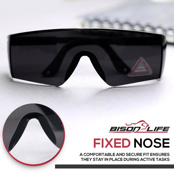Bison Life Boxer Black Temples, Safety Glasses Anti-Fog &  Anti-Scratch, Black Lens - ZH-BXSG-BKLBKT-MS16