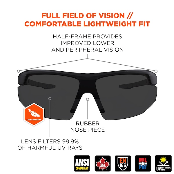 Ergodyne Safety Glasses, Smoke Anti-Fog Lens, Matte Black Frame - SKOLL-AFAS