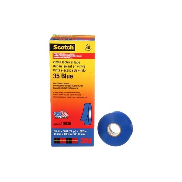 Cinta eléctrica de codificación de color de vinilo Scotch 3M 35, 3/4 pulgadas x 66 pies, azul - 35-3/4X66FT-BL