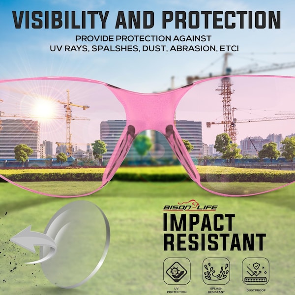 Bison Life Keystone, Safety Glasses Anti-Scratch, Pink & Gray Lens, 12 PK - BL-KSSG1-CLBT-PGY-12