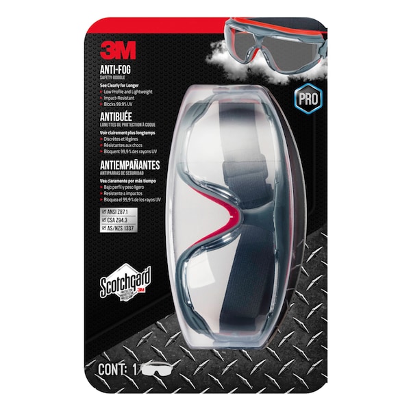 3M 3M Scotchgard Anti-Fog Modern/Sleek Safety Goggles Clear Lens Gray/Red Frame 1 pc - 47212H1-VDC