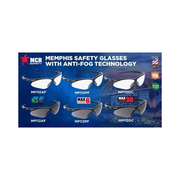 Mcr Safety Memphis, Safety Glasses Uncoated, Gray Lens, Half-Frame, 1 PR - MP112PF