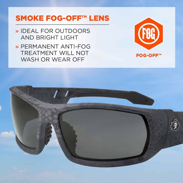 Ergodyne Odin, Safety Glasses Anti-Fog &  Anti-Scratch, Smoke Lens - ODIN-AFTY