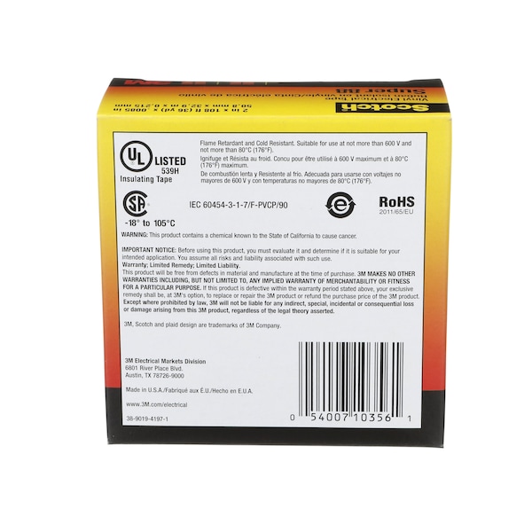 Cinta Eléctrica de 3M, 8.5 mil, 2" x 108 ft., PK12 - 88-Super-2x36YD