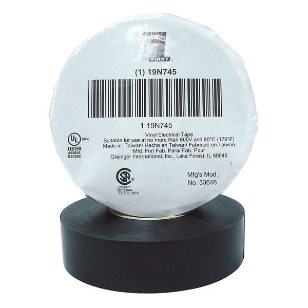 Cinta eléctrica Zoro Select, 8.5 mil, 3/4" x 66 ft., Negro - 19N745