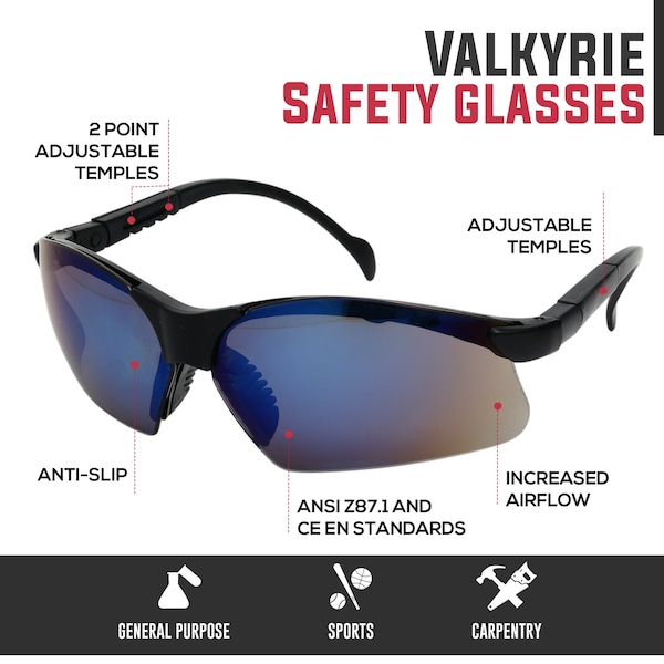 Bison Life Valkyrie Black Temple Interchangeable Safety Glasses Kit, ANSI Z87.1, UV Protection - SH-VKSG-CLBKT-MS17-5LSET