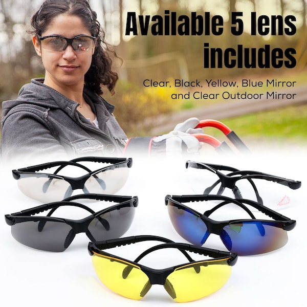 Bison Life Valkyrie Black Temple Interchangeable Safety Glasses Kit, ANSI Z87.1, UV Protection - SH-VKSG-CLBKT-MS17-5LSET