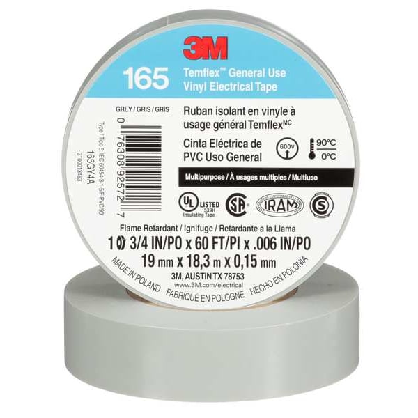 Cinta eléctrica de 60 pies de largo x 3/4 de pulgada de ancho, 6 mil, color gris - 165GY4A
