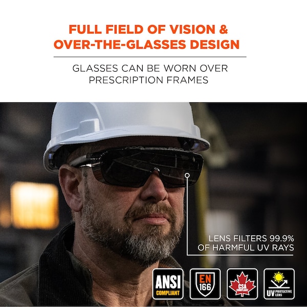 Ergodyne Safety Glasses, Smoke Matte Black Frame - OSMIN
