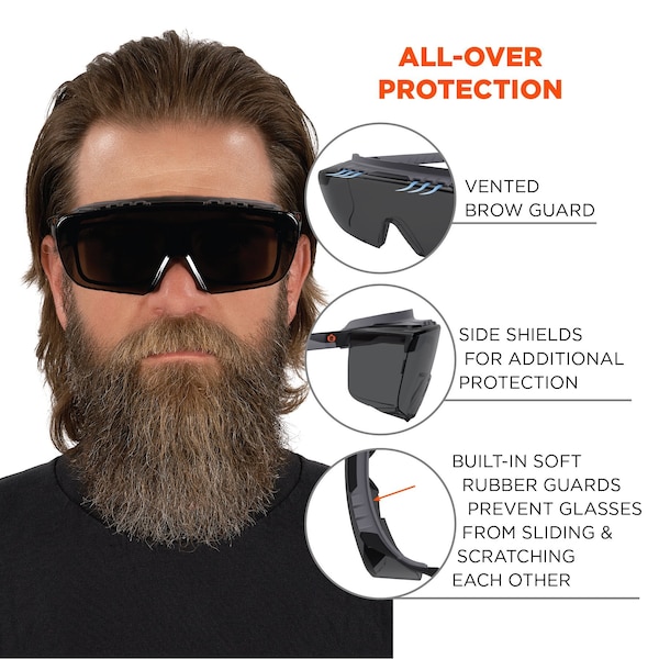 Ergodyne Safety Glasses, Smoke Matte Black Frame - OSMIN