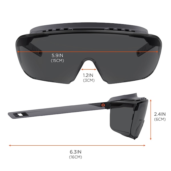 Ergodyne Safety Glasses, Smoke Matte Black Frame - OSMIN