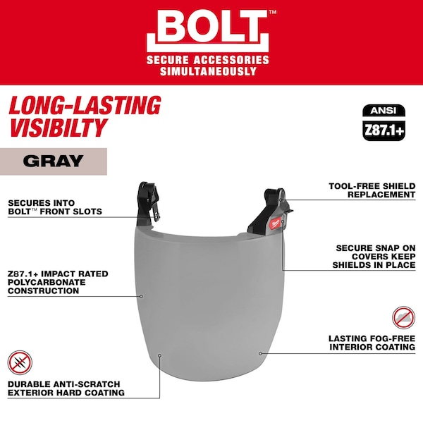 Milwaukee Tool BOLT Full Face Shield - Gray Dual Coat Lens (Compatible with Milwaukee Safety Helmet (No Brim)) - 48-73-1426