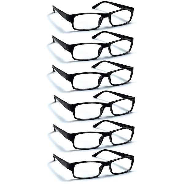 Boost Eyewear Reading Glasses, Traditional Black Frames, Comfort Spring Loaded Hinges, 6PK - 26225