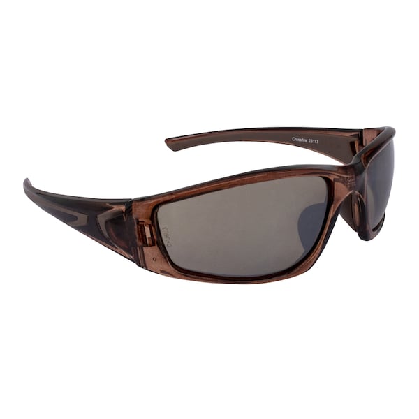 Crossfire Safety Glasses, Wraparound Brown Mirror Polycarbonate Lens, Scratch-Resistant,  - 23117