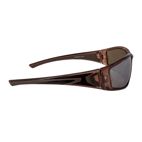 Crossfire Safety Glasses, Wraparound Brown Mirror Polycarbonate Lens, Scratch-Resistant,  - 23117