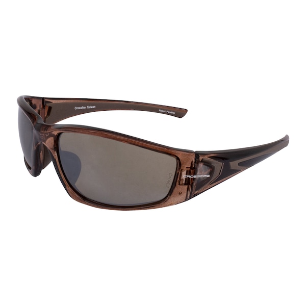 Crossfire Safety Glasses, Wraparound Brown Mirror Polycarbonate Lens, Scratch-Resistant,  - 23117