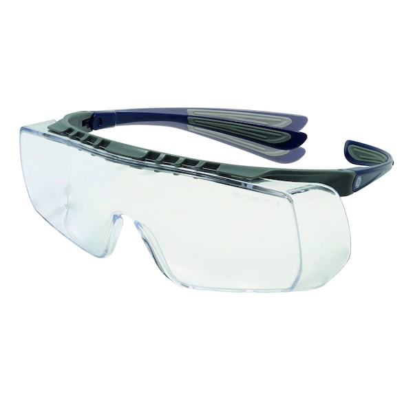Ge Safety Glasses, Clear Anti-Scratch Lens, Polycarbonate, Gray/Blue - GE112C