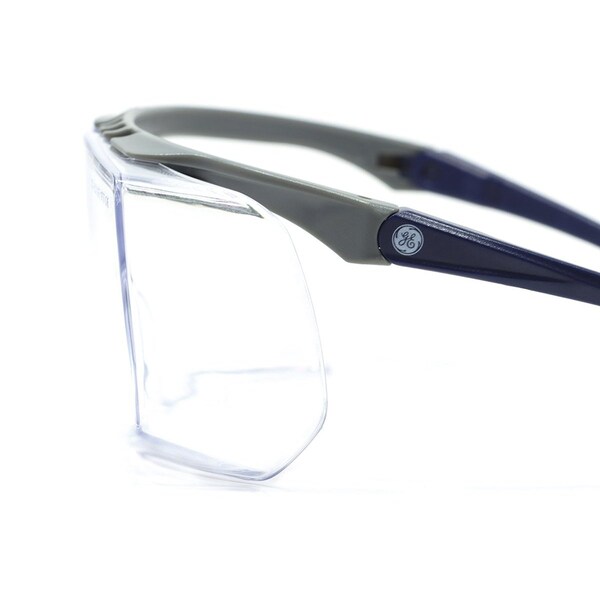 Ge Safety Glasses, Clear Anti-Scratch Lens, Polycarbonate, Gray/Blue - GE112C