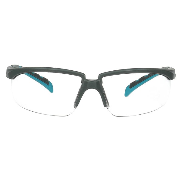 3M Solus 2000 Safety Glasses, Anti-Fog/Scratch, Half-Frame, Gray/Teal Temple, Clear Lens - S2001SGAF-BGR