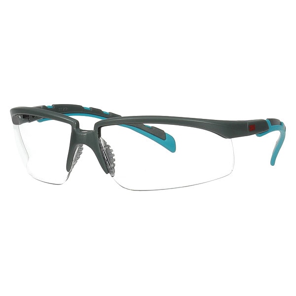3M Solus 2000 Safety Glasses, Anti-Fog/Scratch, Half-Frame, Gray/Teal Temple, Clear Lens - S2001SGAF-BGR