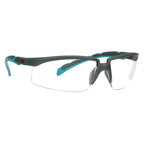 3M Solus 2000 Safety Glasses, Anti-Fog/Scratch, Half-Frame, Gray/Teal Temple, Clear Lens - S2001SGAF-BGR