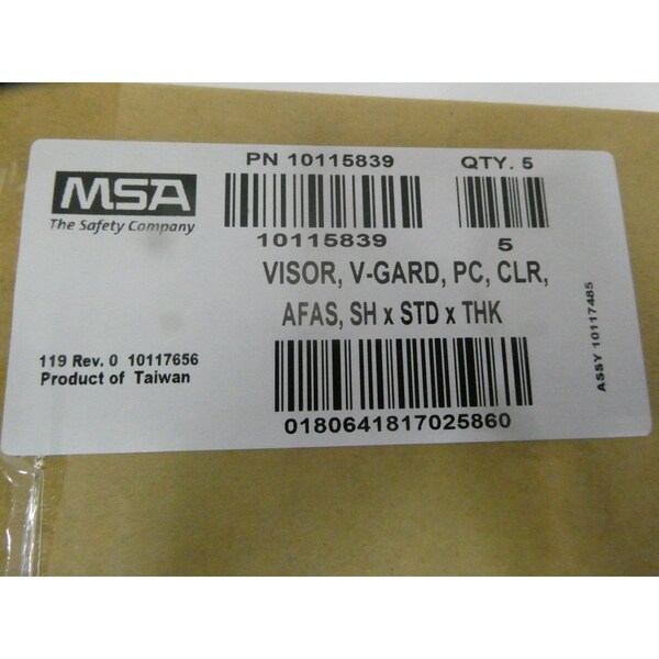 Msa Safety V-GARD CLEAR VISOR OTHER SAFETY EQUIPMENT, 5PK - 10115839