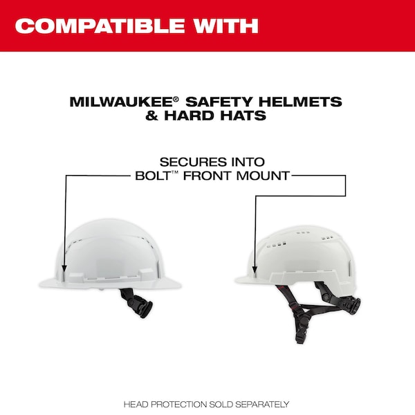 Milwaukee Tool Face Shield, Clear Visor, 7 3/4 in Height, Locking Detents Suspension - 48-73-1422