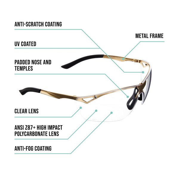 Girls With Guns Afire Protective Shooting Safety Glasses, Clear Lenses, ANSI Z87+ & CE Rated, Gold - 2370