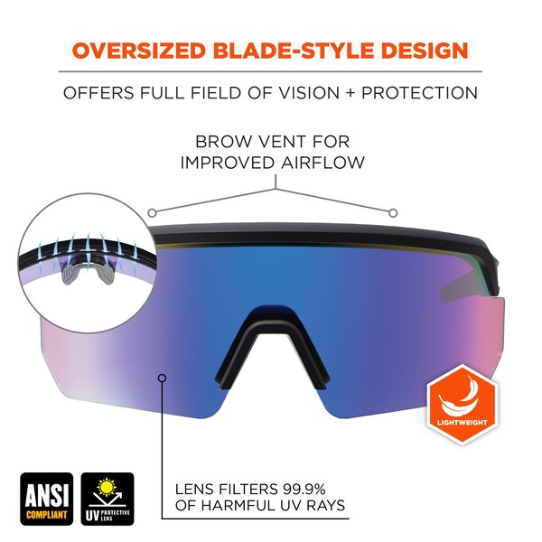 Ergodyne Safety Glasses, Blue Mirror Anti-Fog Lens, Matte Black - AEGR-AFASM