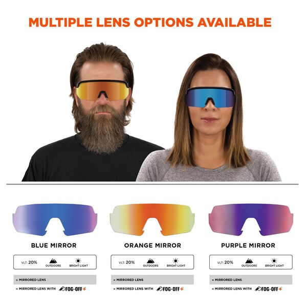 Ergodyne Safety Glasses, Blue Mirror Anti-Fog Lens, Matte Black - AEGR-AFASM