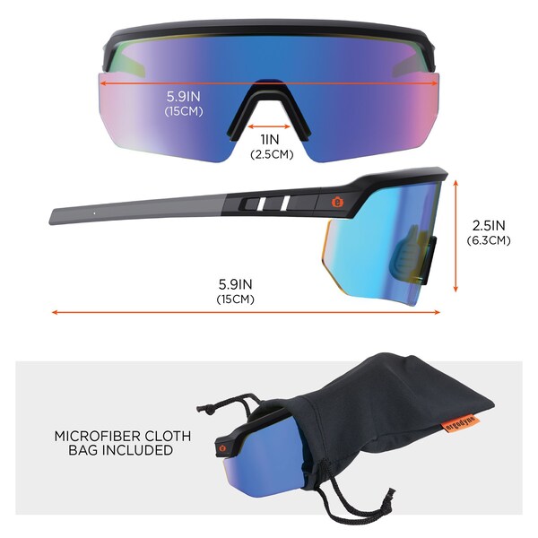 Ergodyne Safety Glasses, Blue Mirror Anti-Fog Lens, Matte Black - AEGR-AFASM