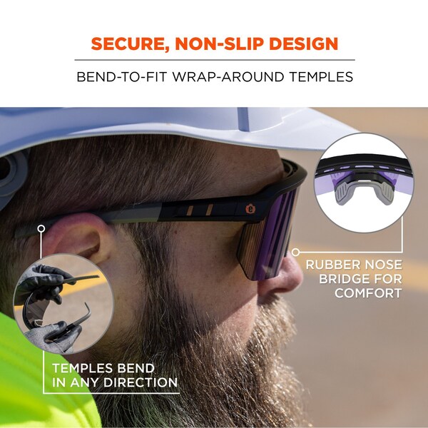 Ergodyne Safety Glasses, Blue Mirror Anti-Fog Lens, Matte Black - AEGR-AFASM