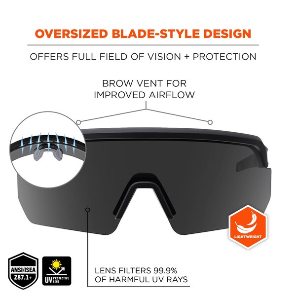 Ergodyne Safety Glasses, Smoke Matte Black - AEGR-AFASP