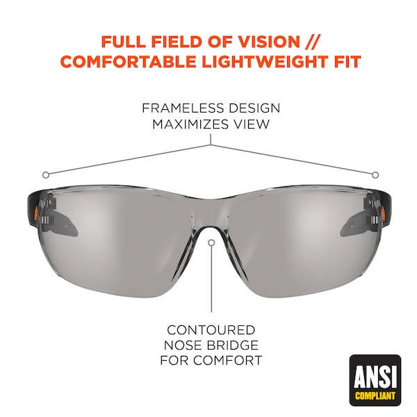 Ergodyne Anti-Fog In/Outdoor Lens Matte Black Frameless Safety Glasses - VALI-AF