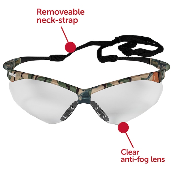 Kleenguard V30 Nemesis Safety Glasses, Anti-Fog, Anti-Scratch, Wraparound, Camouflage Half-Frame, Clear Lens - 22608