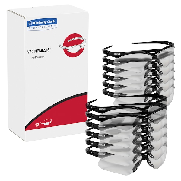 Kleenguard V60 Nemesis RX Bifocal Safety Reading Glasses, Black Wraparound Frame, +1.00 Diopter, Clear Lens, M - 28618