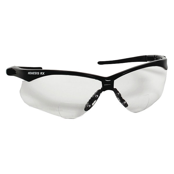 Kleenguard V60 Nemesis RX Bifocal Safety Reading Glasses, Black Wraparound Frame, +1.00 Diopter, Clear Lens, M - 28618