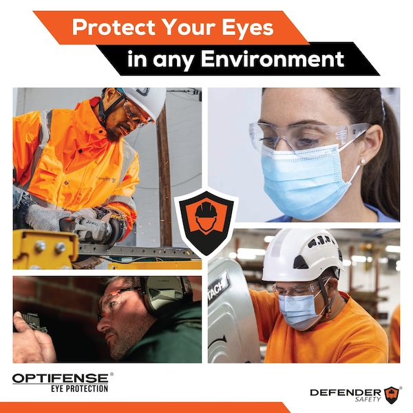 Defender Safety OPTIFENSE VS1 CLEAR Safety Glasses, ANSI Z87, 30pc per Box  Clear, 30PK - OF-VS1-01