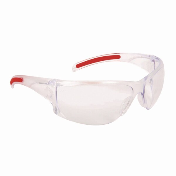 Mcr Safety Hulk HK1 Series Safety Glasses, Anti-Fog, Clear/Red Plastic Frame, Clear Plastic Lens - HK110AF