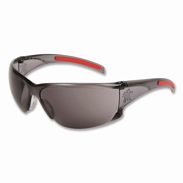 Mcr Safety Hulk HK1 Series Safety Glasses, Scratch-Resistant, Smoke/Red Plastic Frame, Gray Plastic Lens - HK112AF