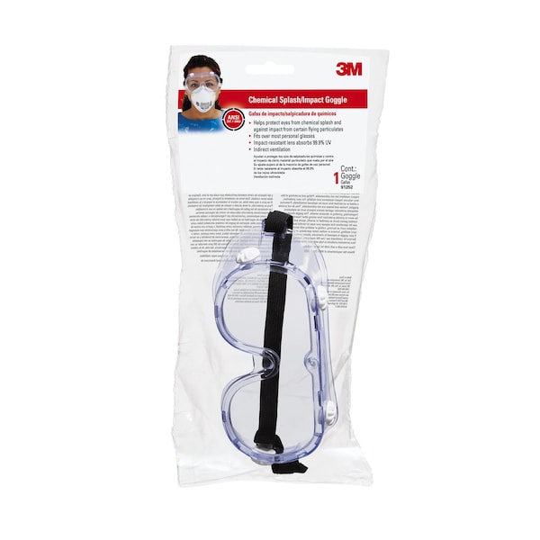 Scotch 3M Chemical Splash Goggles Clear Lens Clear Frame 1 pc - 91252-80024