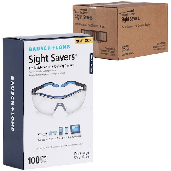 Bausch + Lomb Lens Cleaning Tissues, Pre-Moistened, 5"x8", 1000/CT 100PK - BAL8574GMCT