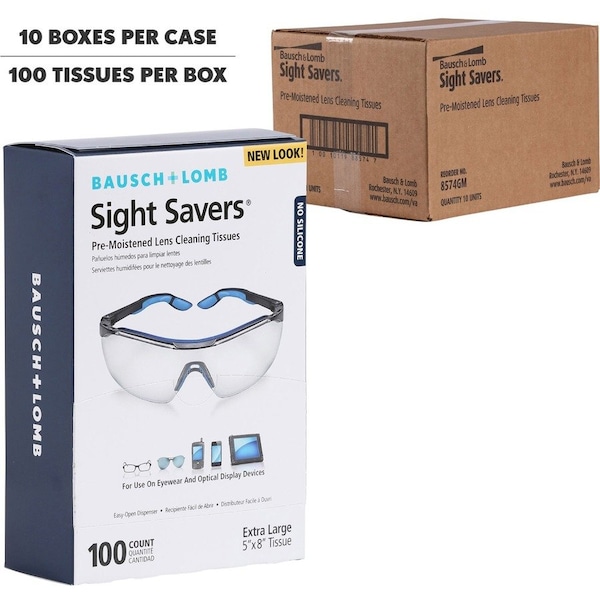 Bausch + Lomb Lens Cleaning Tissues, Pre-Moistened, 5"x8", 1000/CT 100PK - BAL8574GMCT
