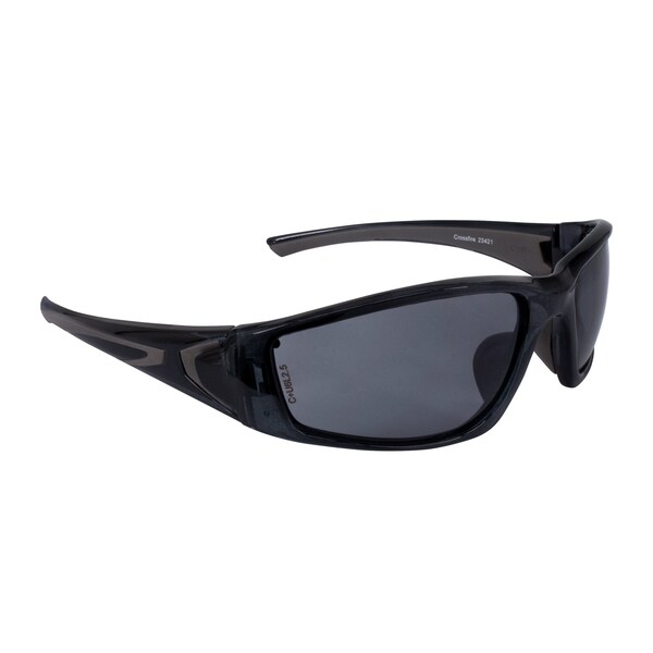 Crossfire Safety Glasses, Wraparound Smoke Polycarbonate Lens, Scratch-Resistant,  - 23421