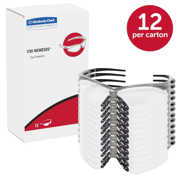 Kleenguard V30 Nemesis, Safety Glasses Anti-Fog, Clear Lens, Half-Frame, Wraparound - 47388