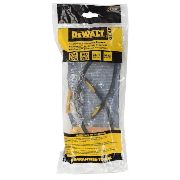 Dewalt Reinforcer, Safety Glasses Anti-Scratch, Clear Lens, Full-Frame, Wraparound - DPG58-1D