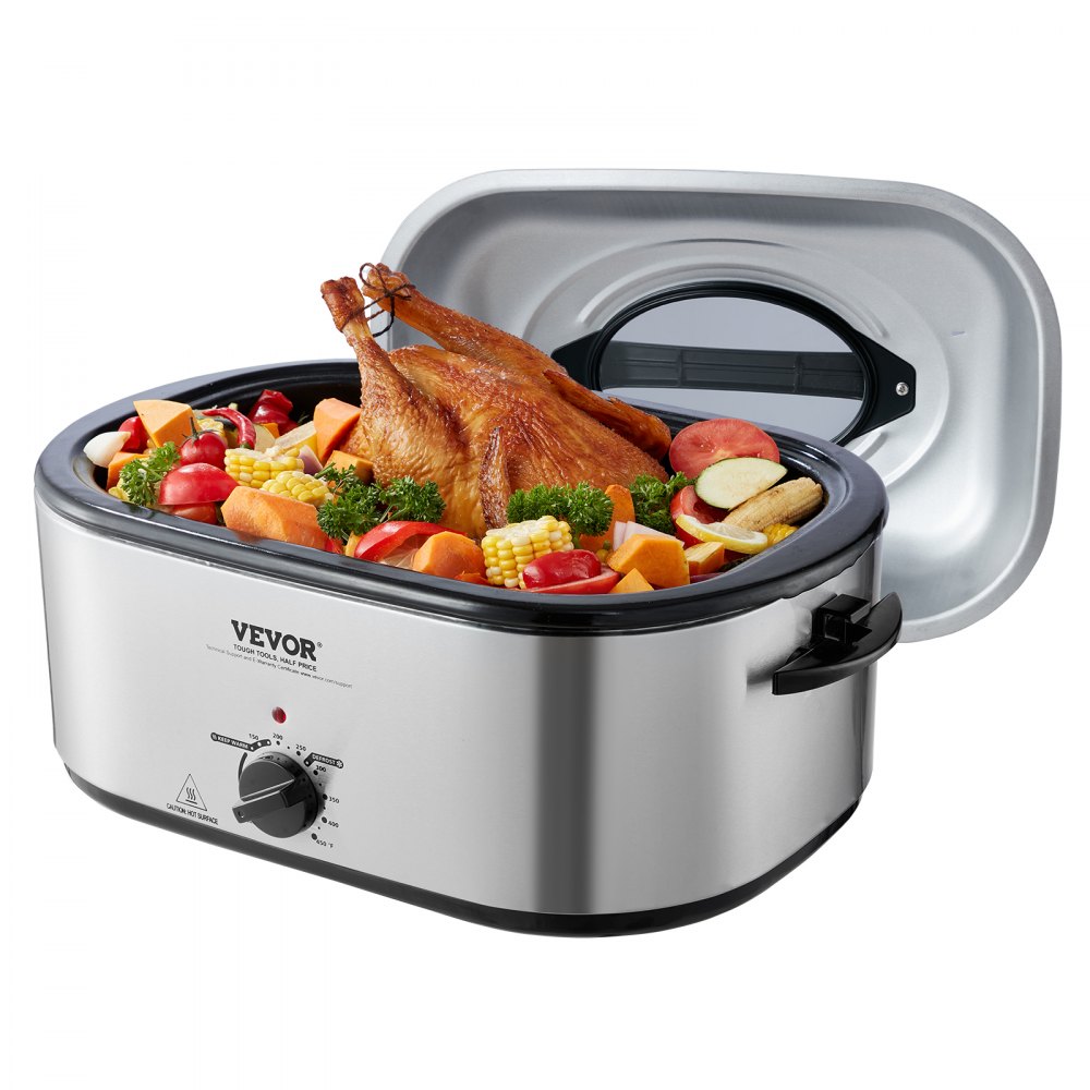 VEVOR Electric Roaster Oven, 26 QT Turkey Roaster Oven with Self-Basting Lid, 1450W Roaster Oven with Defrost & Warm Function, Adjustable Temperature, Removable Pan & Rack, Fits Turkeys Up to 30LBS - KJL26QTYSJSB4XMW4V1
