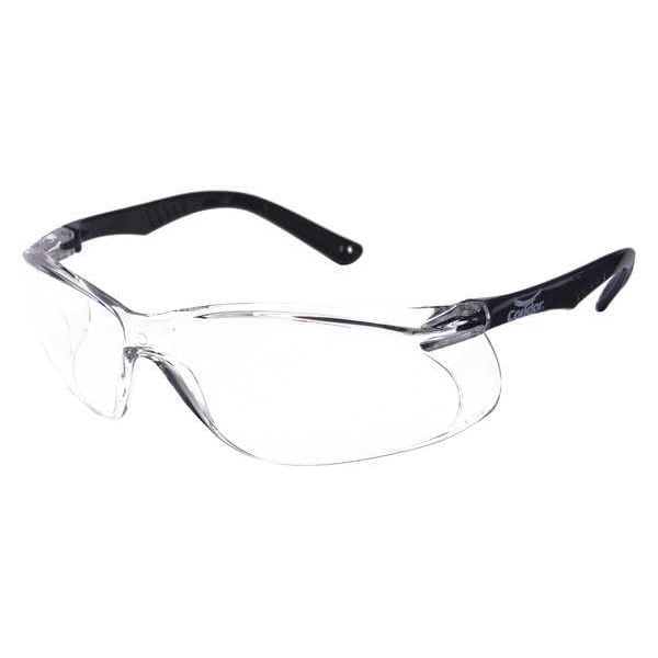 Condor Safety Glasses, Anti-Scratch, Frameless, Wraparound, Soft End Tip, Black Arm, Clear Lens - 4VCK2