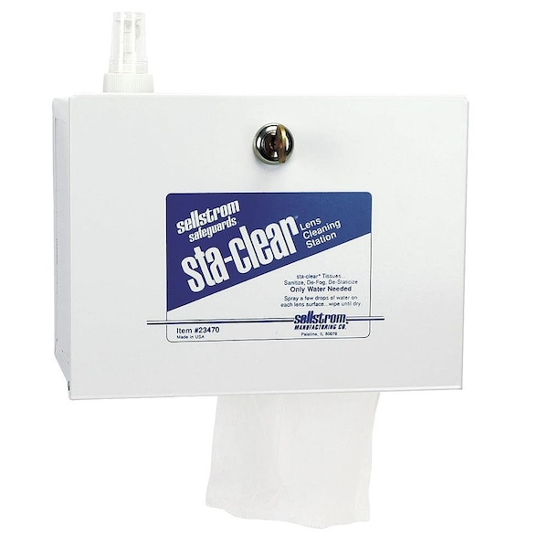 Sellstrom Sta-Clear Lens Cleaning Metal Station, 1,000 Tissues, Spray Bottle - S23470